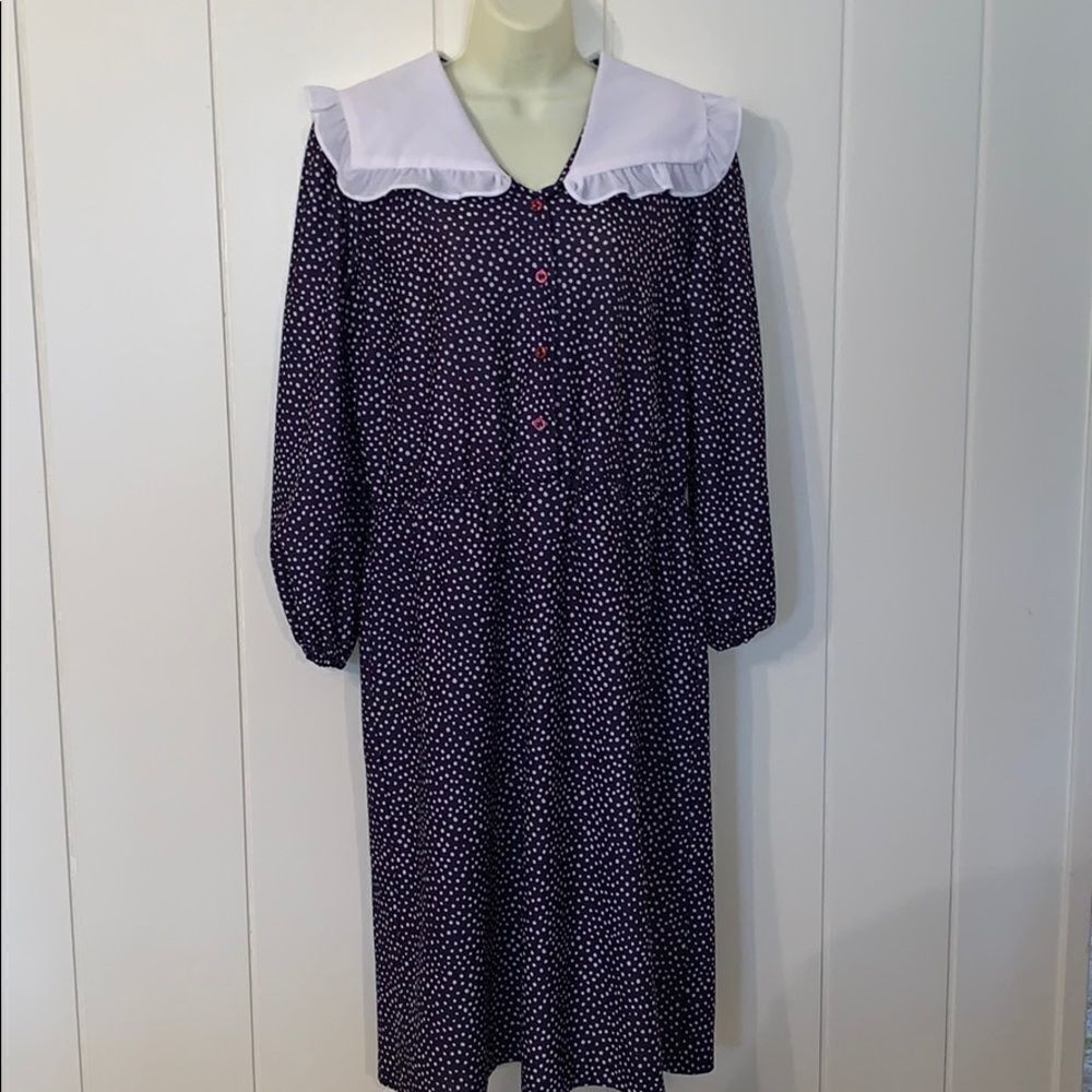 Vtg 70s NTC Fashions blue & white polka dot dress